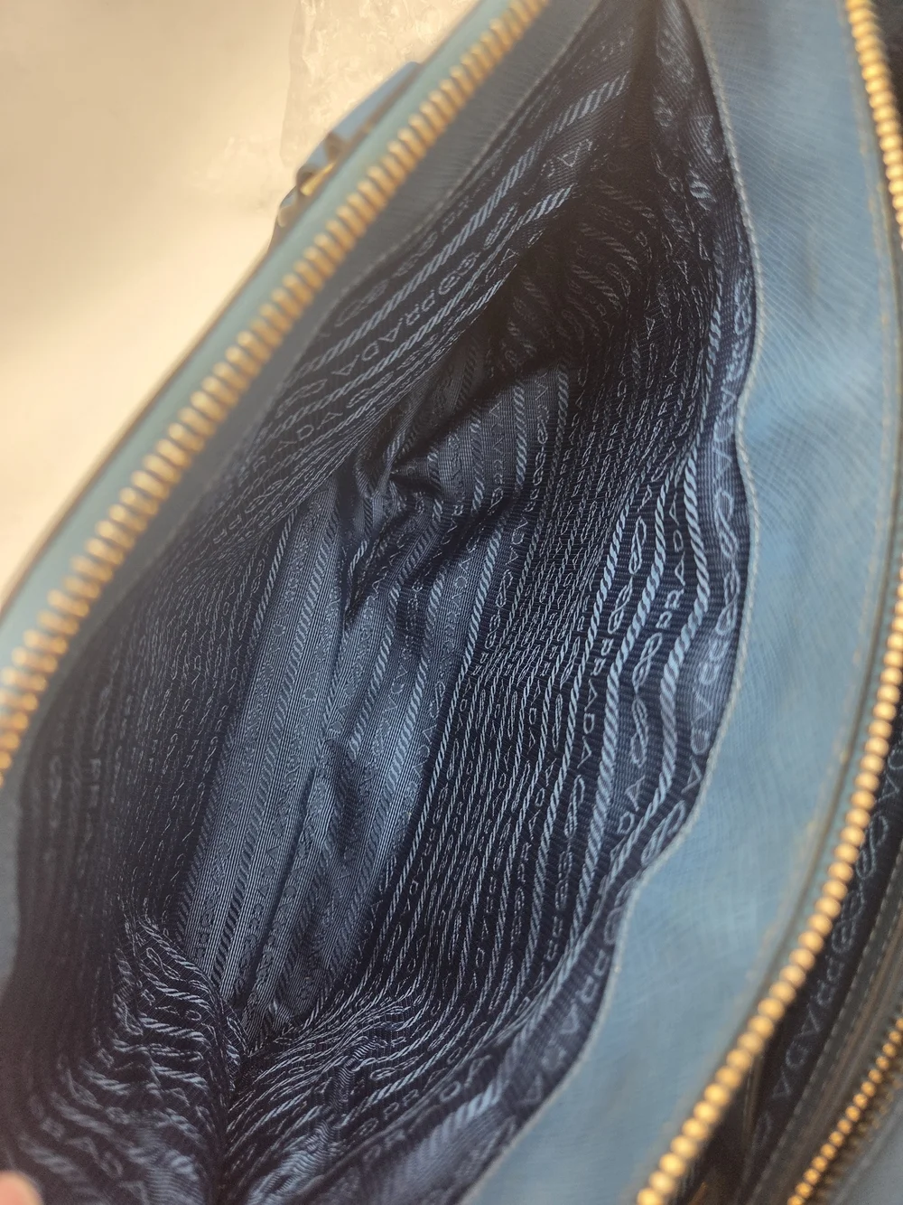 Prada Blue Saffiano Leather Top-Handle Medium, Auth. w/COA.